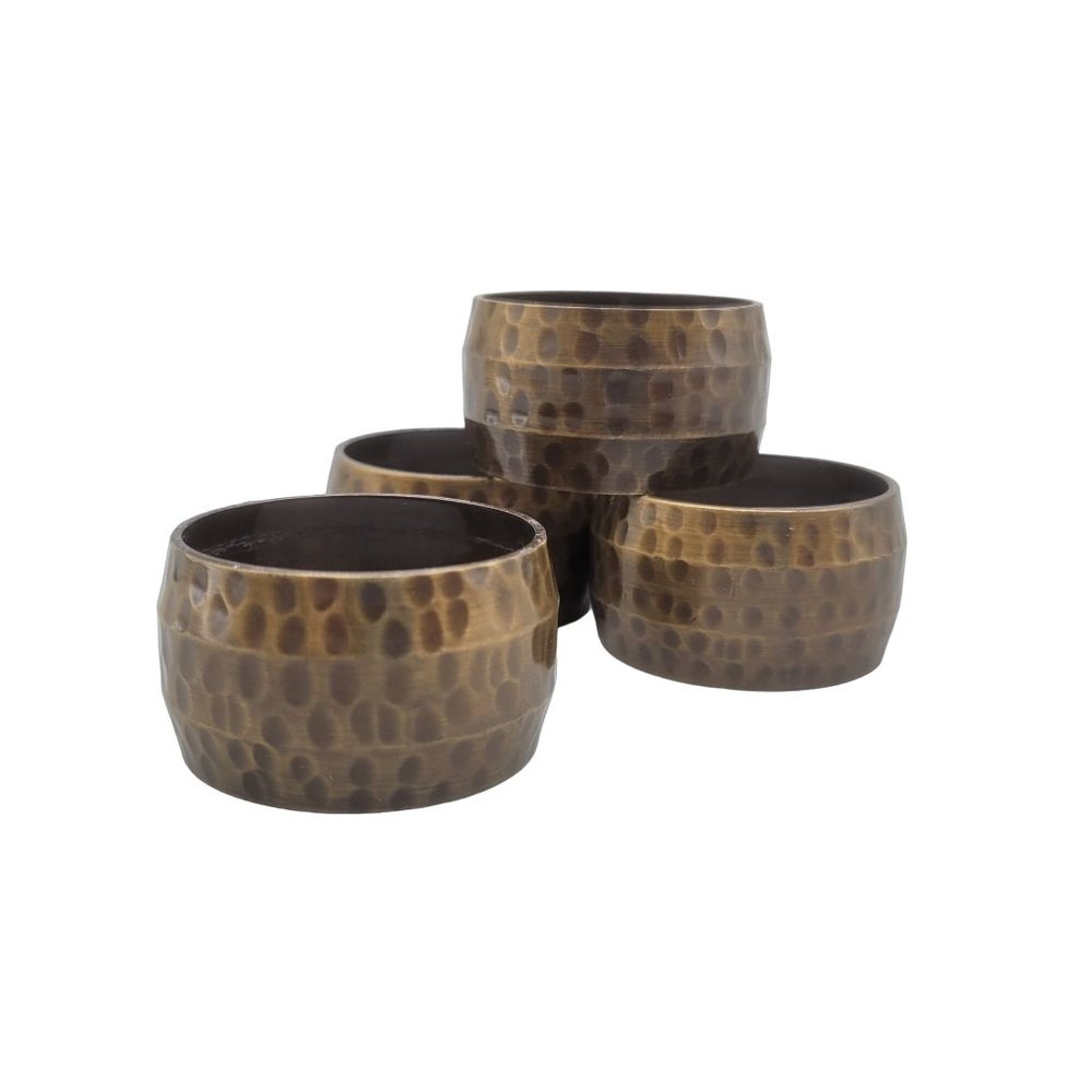 Hammered Brass Napkin Rings Antiqued Finish Round Set of 4